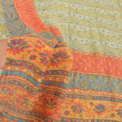 Sanskriti Vintage Green Sarees Pure Georgette Silk Printed Sari 5YD Craft Fabric