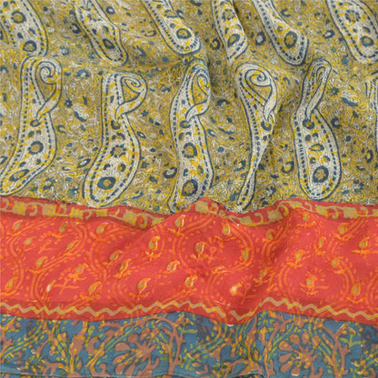Sanskriti Vintage Green Sarees Pure Georgette Silk Printed Sari 5YD Craft Fabric