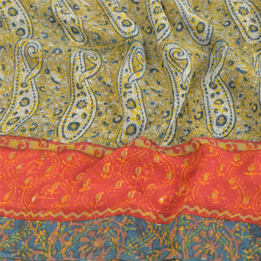 Sanskriti Vintage Green Sarees Pure Georgette Silk Printed Sari 5YD Craft Fabric