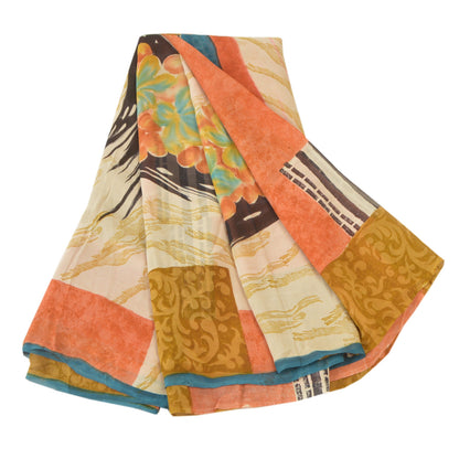 Sanskriti Vintage Indian Sarees Pure Georgette Silk Printed Sari Craft Fabric