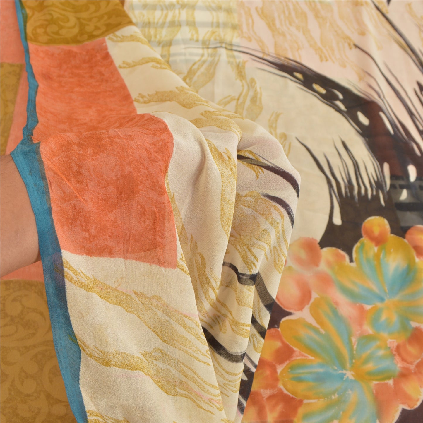 Sanskriti Vintage Indian Sarees Pure Georgette Silk Printed Sari Craft Fabric