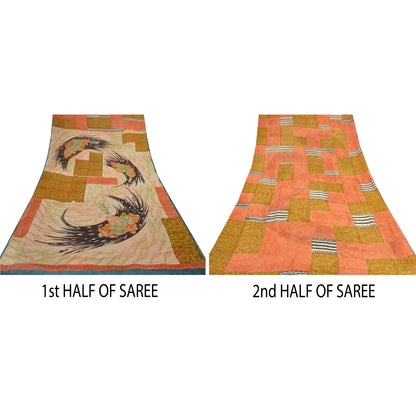 Sanskriti Vintage Indian Sarees Pure Georgette Silk Printed Sari Craft Fabric