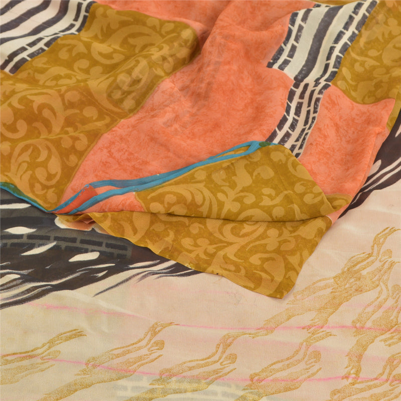 Sanskriti Vintage Indian Sarees Pure Georgette Silk Printed Sari Craft Fabric