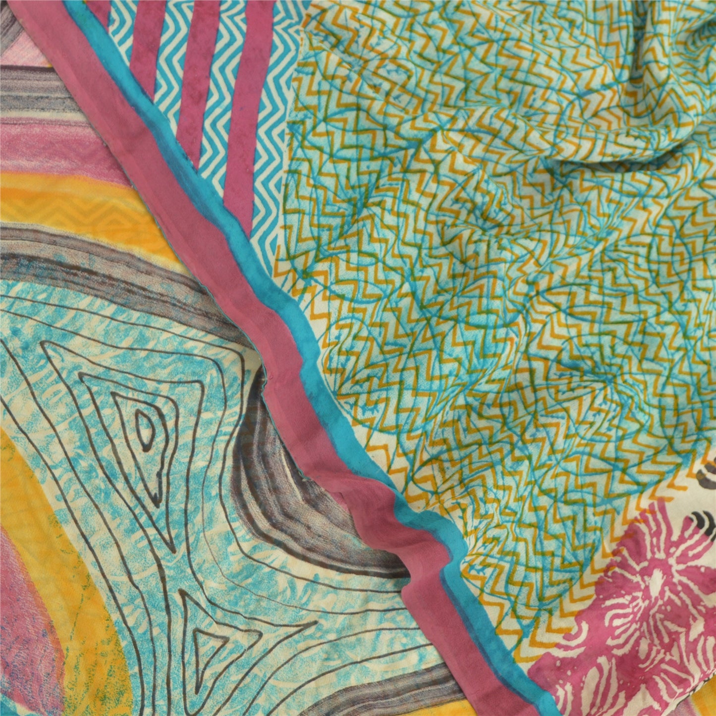 Sanskriti Vintage Indian Sarees Pure Georgette Silk Printed Sari Craft Fabric