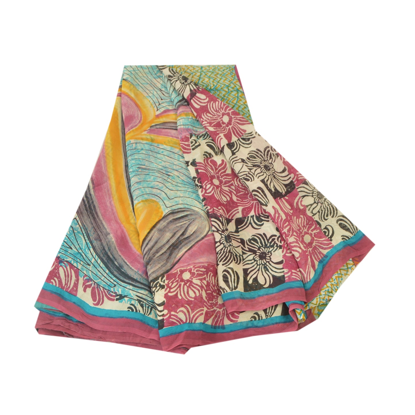 Sanskriti Vintage Indian Sarees Pure Georgette Silk Printed Sari Craft Fabric
