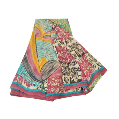 Sanskriti Vintage Indian Sarees Pure Georgette Silk Printed Sari Craft Fabric