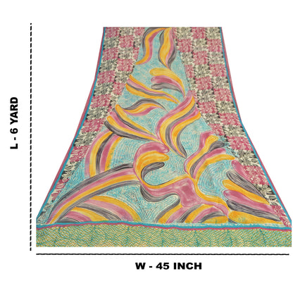 Sanskriti Vintage Indian Sarees Pure Georgette Silk Printed Sari Craft Fabric