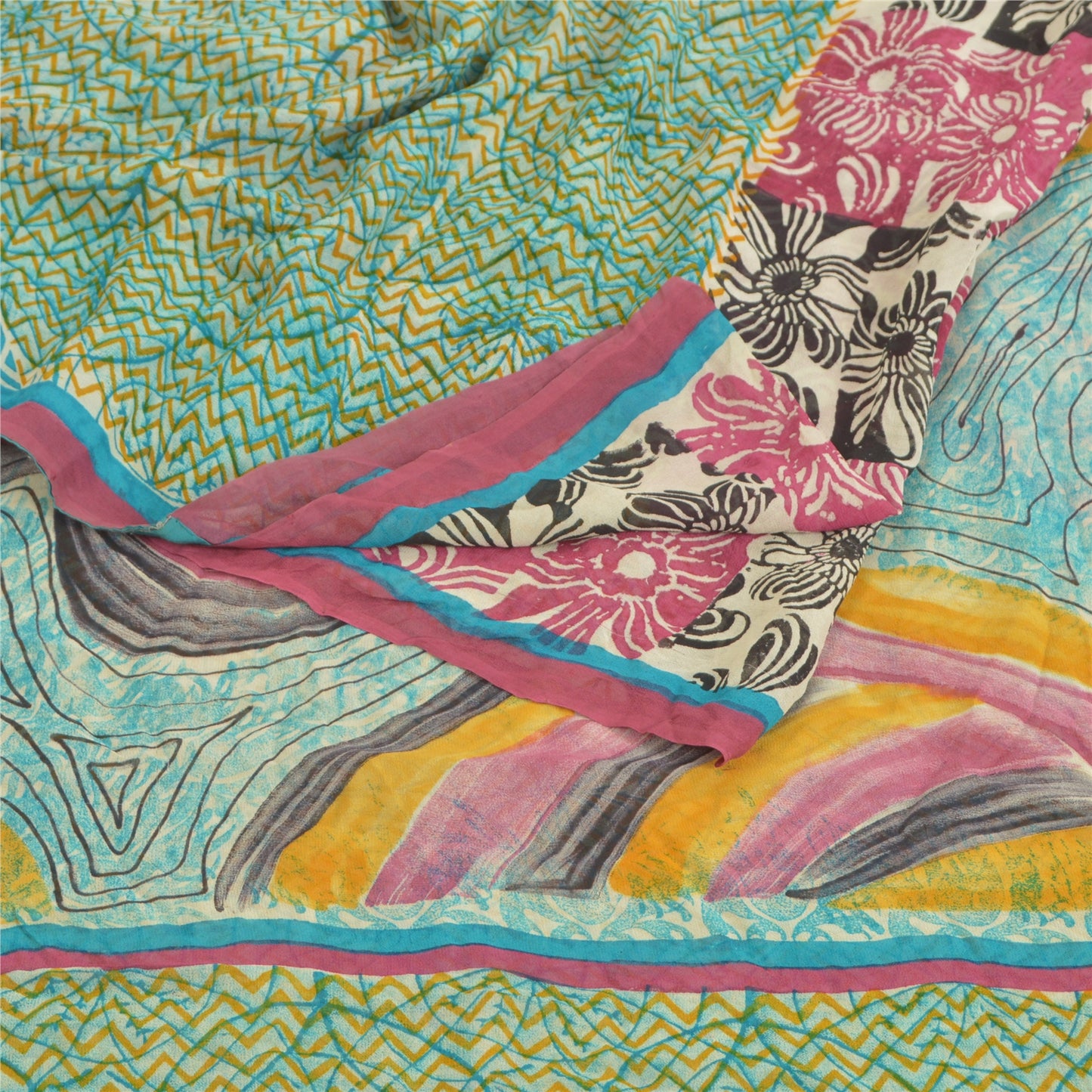 Sanskriti Vintage Indian Sarees Pure Georgette Silk Printed Sari Craft Fabric