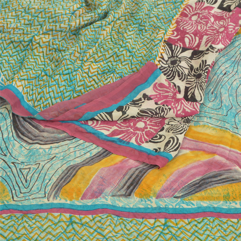 Sanskriti Vintage Indian Sarees Pure Georgette Silk Printed Sari Craft Fabric