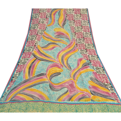 Sanskriti Vintage Indian Sarees Pure Georgette Silk Printed Sari Craft Fabric