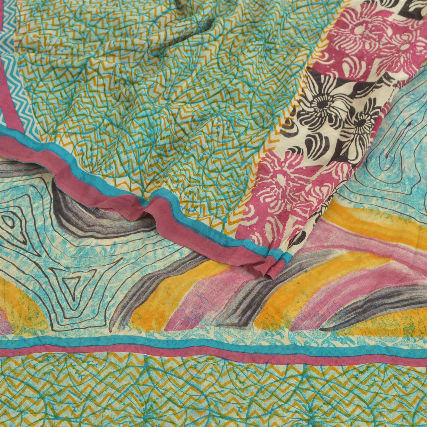 Sanskriti Vintage Indian Sarees Pure Georgette Silk Printed Sari Craft Fabric