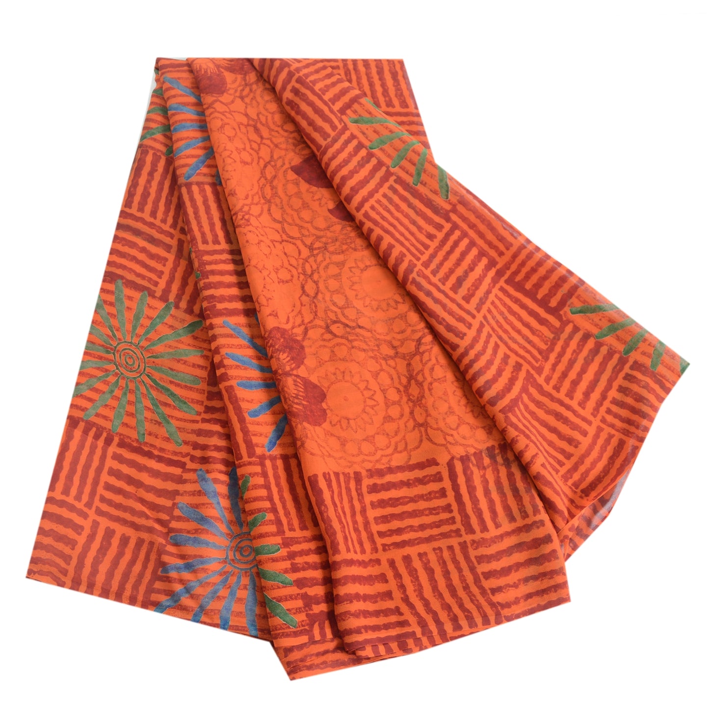 Sanskriti Vintage Orange Sarees Pure Georgette Silk Printed Sari Craft Fabric