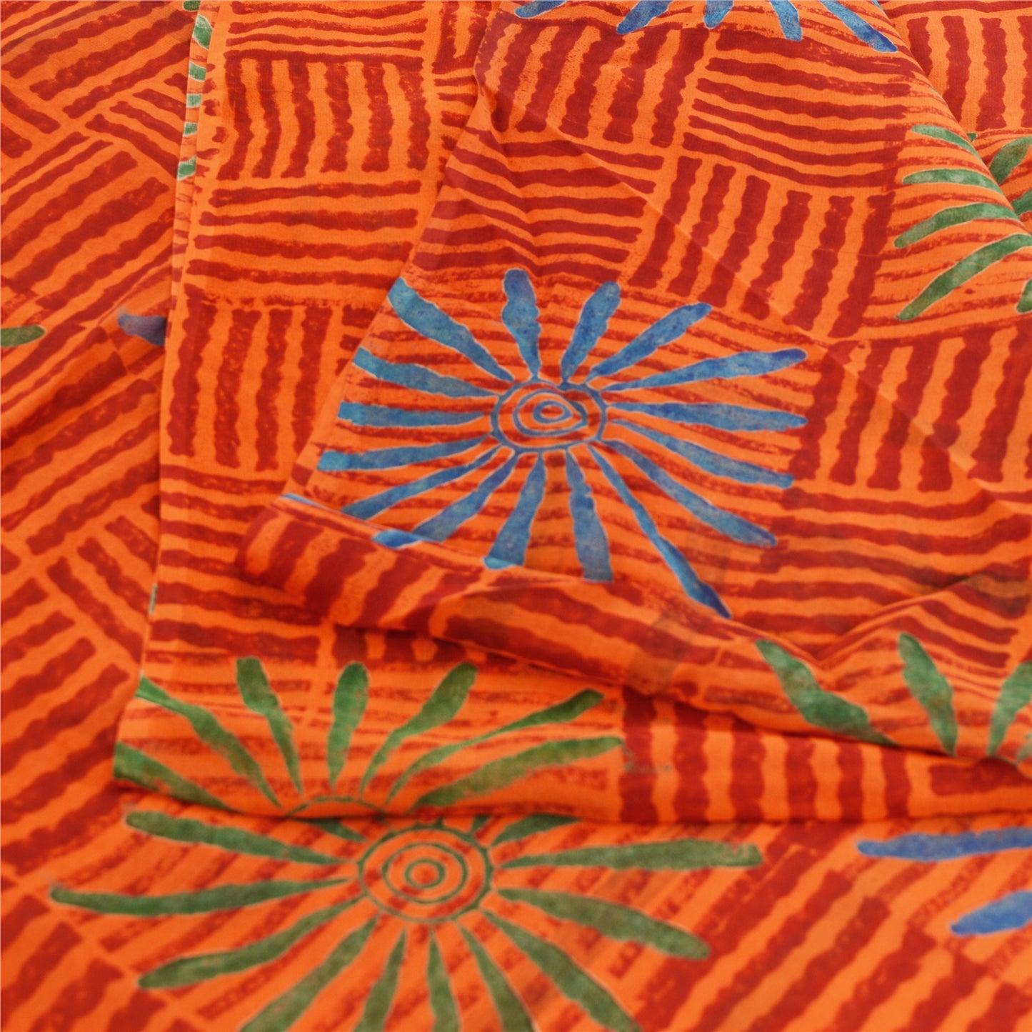 Sanskriti Vintage Orange Sarees Pure Georgette Silk Printed Sari Craft Fabric