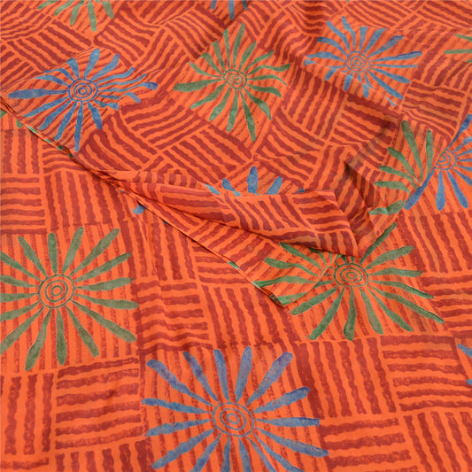 Sanskriti Vintage Orange Sarees Pure Georgette Silk Printed Sari Craft Fabric