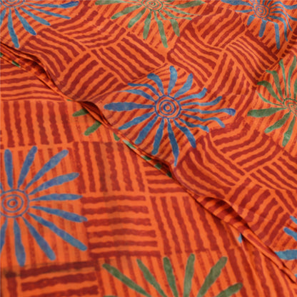 Sanskriti Vintage Orange Sarees Pure Georgette Silk Printed Sari Craft Fabric
