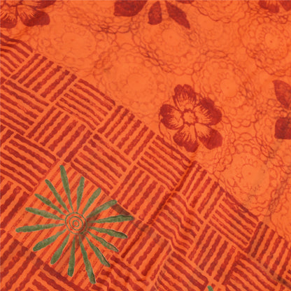 Sanskriti Vintage Orange Sarees Pure Georgette Silk Printed Sari Craft Fabric