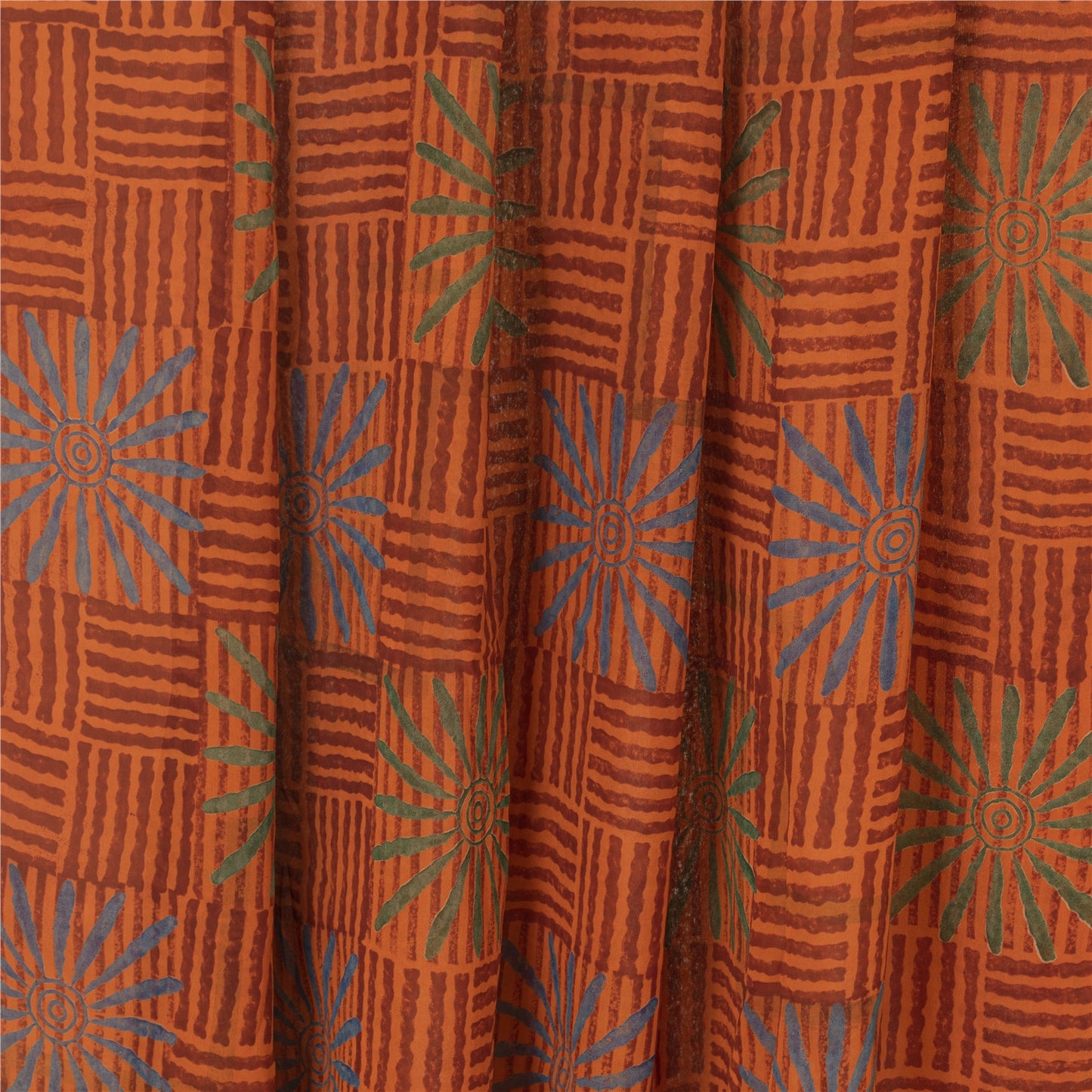 Sanskriti Vintage Orange Sarees Pure Georgette Silk Printed Sari Craft Fabric