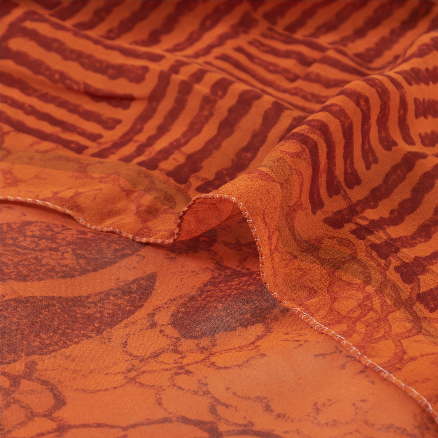 Sanskriti Vintage Orange Sarees Pure Georgette Silk Printed Sari Craft Fabric