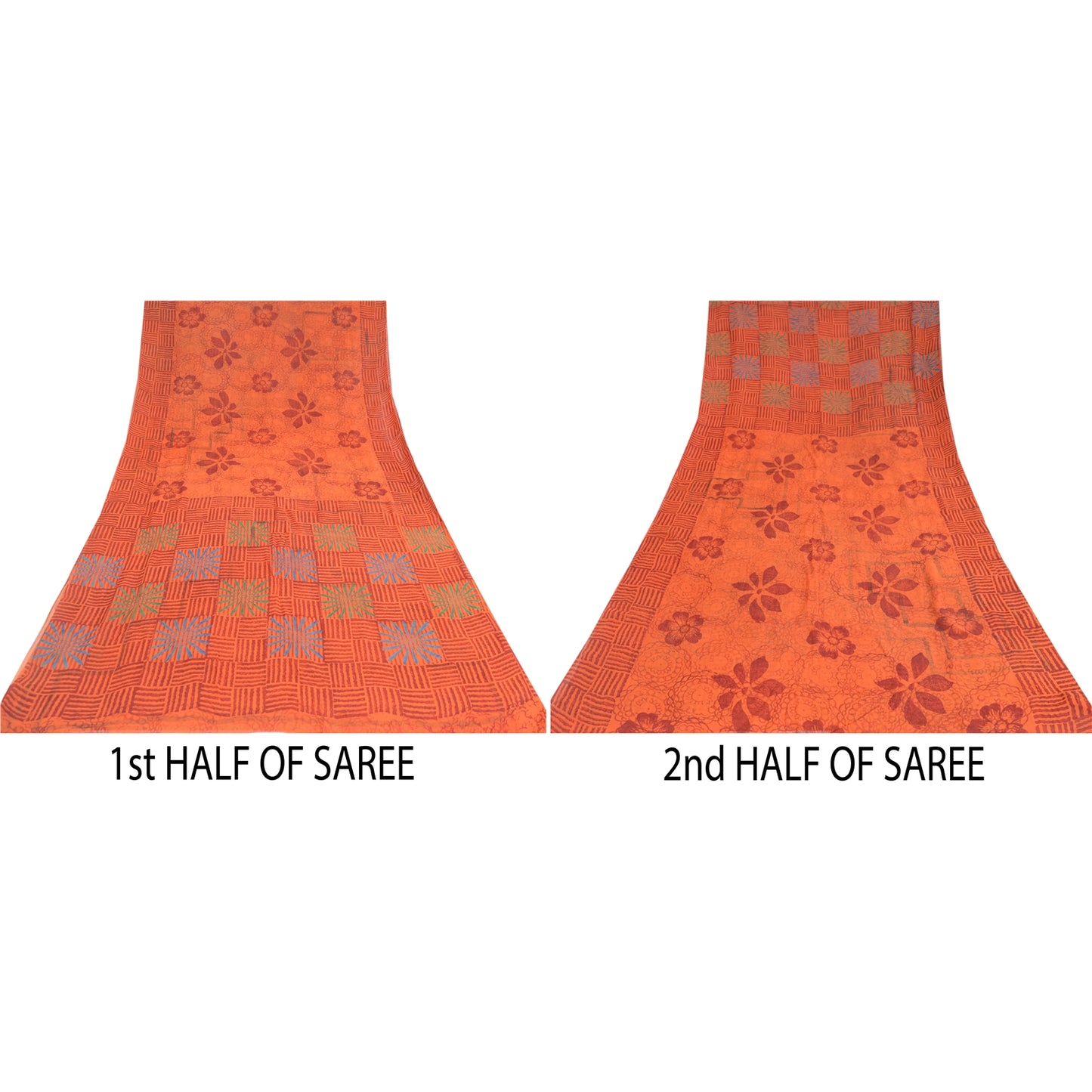 Sanskriti Vintage Orange Sarees Pure Georgette Silk Printed Sari Craft Fabric