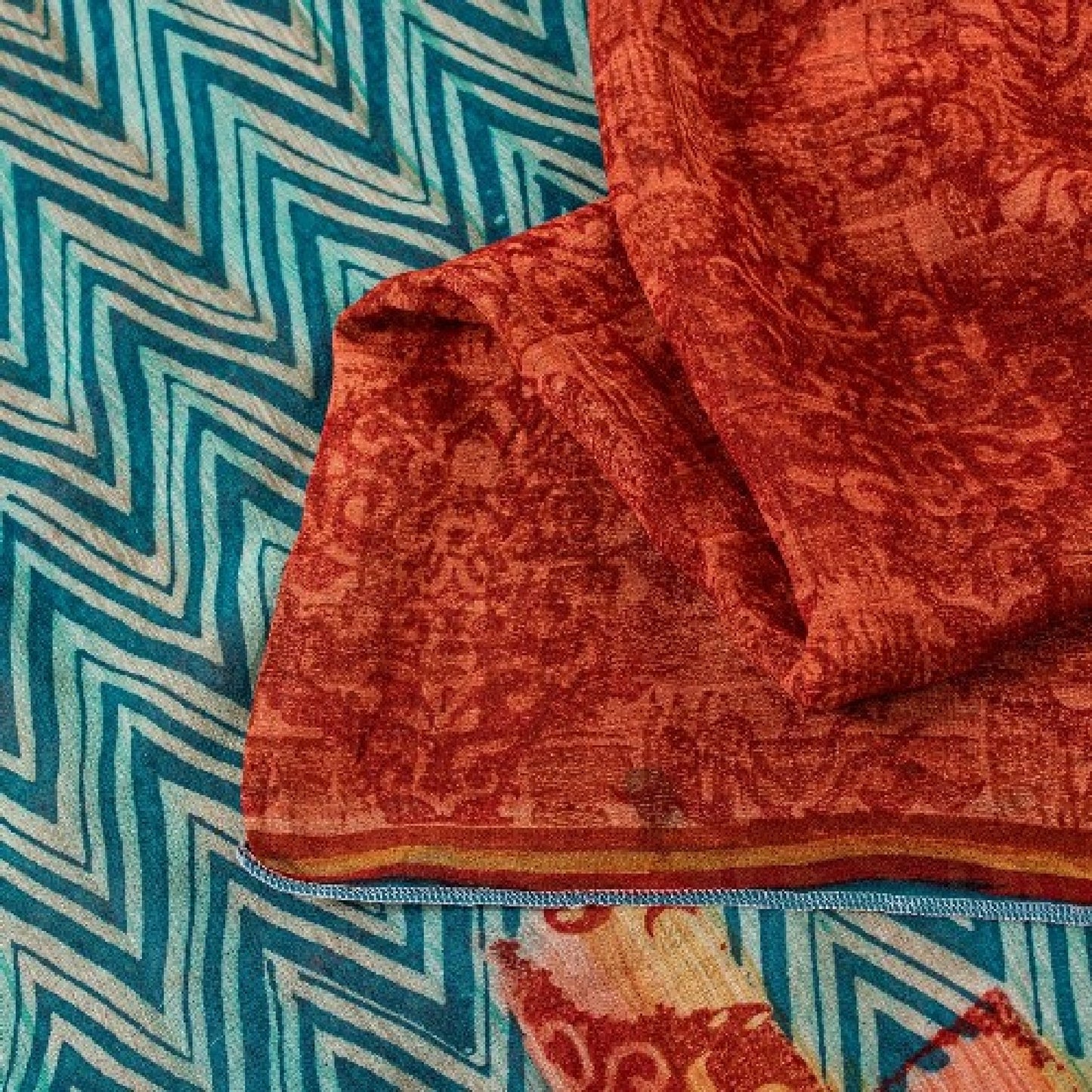 Sanskriti Vintage Red Sarees Pure Georgette Silk Printed Sari 5YD Craft Sustainable Fabric