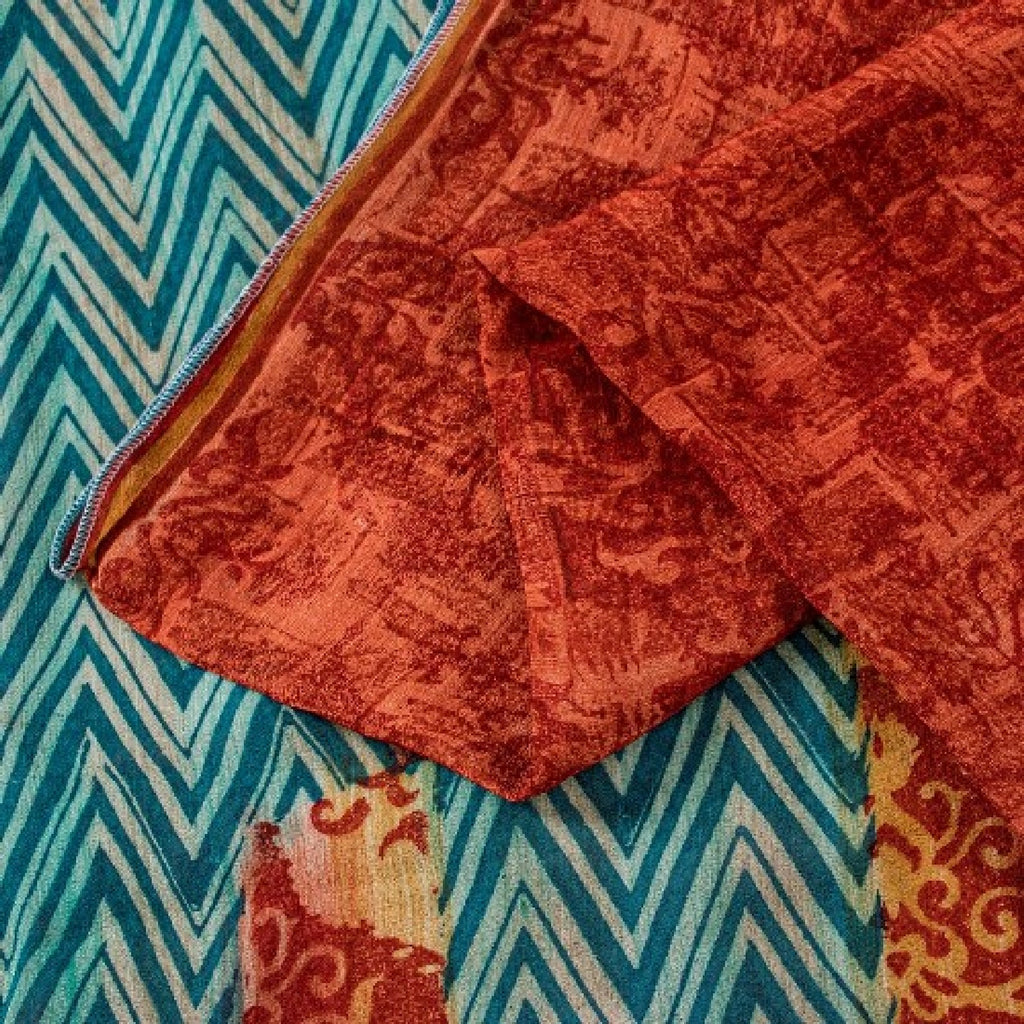 Sanskriti Vintage Red Sarees Pure Georgette Silk Printed Sari 5YD Craft Sustainable Fabric