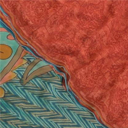 Sanskriti Vintage Red Sarees Pure Georgette Silk Printed Sari 5YD Craft Sustainable Fabric