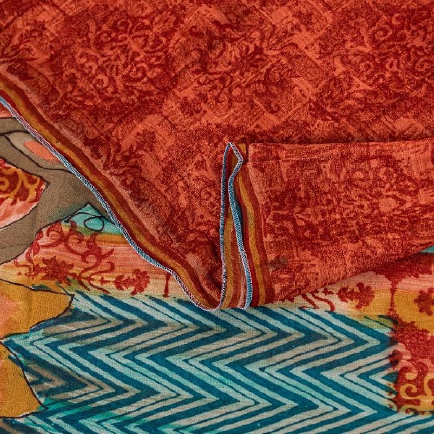 Sanskriti Vintage Red Sarees Pure Georgette Silk Printed Sari 5YD Craft Sustainable Fabric