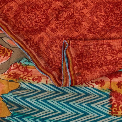 Sanskriti Vintage Red Sarees Pure Georgette Silk Printed Sari 5YD Craft Sustainable Fabric