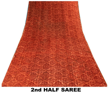 Sanskriti Vintage Red Sarees Pure Georgette Silk Printed Sari 5YD Craft Sustainable Fabric