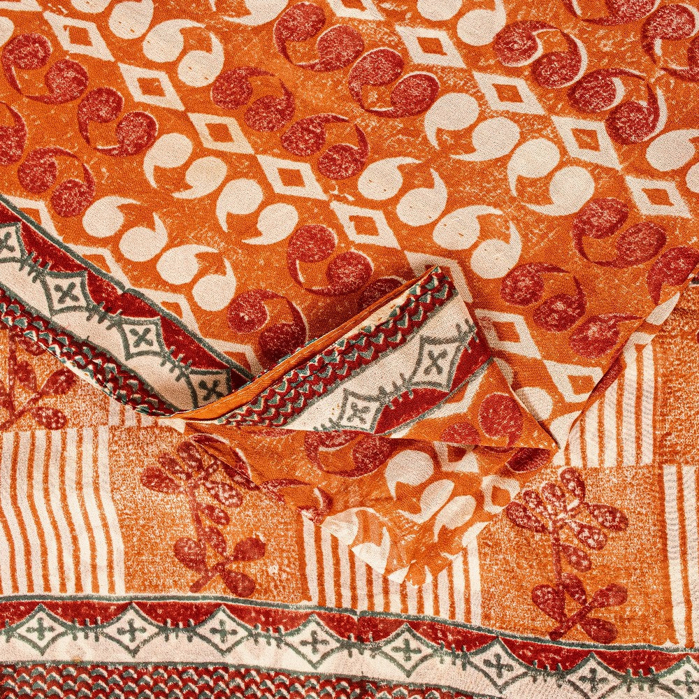 Sanskriti Vintage Rusty Orange Sarees Pure Georgette Silk Printed Sari Sustainable Fabric