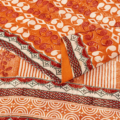 Sanskriti Vintage Rusty Orange Sarees Pure Georgette Silk Printed Sari Sustainable Fabric