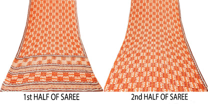 Sanskriti Vintage Rusty Orange Sarees Pure Georgette Silk Printed Sari Sustainable Fabric