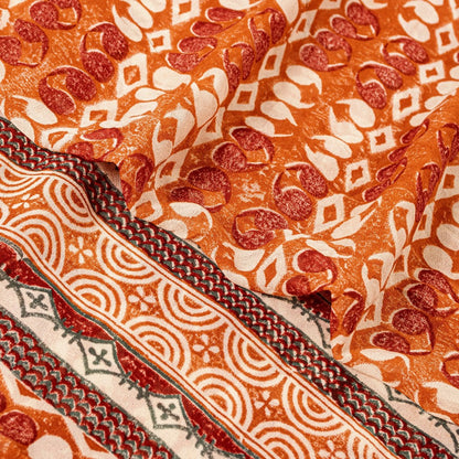 Sanskriti Vintage Rusty Orange Sarees Pure Georgette Silk Printed Sari Sustainable Fabric