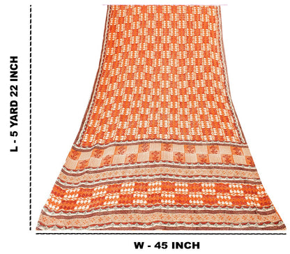 Sanskriti Vintage Rusty Orange Sarees Pure Georgette Silk Printed Sari Sustainable Fabric
