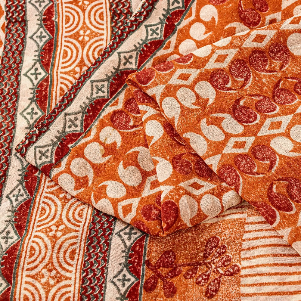 Sanskriti Vintage Rusty Orange Sarees Pure Georgette Silk Printed Sari Sustainable Fabric