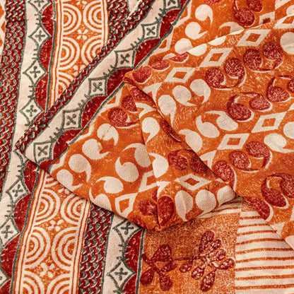Sanskriti Vintage Rusty Orange Sarees Pure Georgette Silk Printed Sari Sustainable Fabric