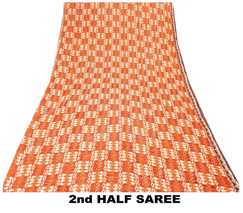 Sanskriti Vintage Rusty Orange Sarees Pure Georgette Silk Printed Sari Sustainable Fabric