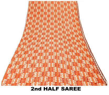 Sanskriti Vintage Rusty Orange Sarees Pure Georgette Silk Printed Sari Sustainable Fabric