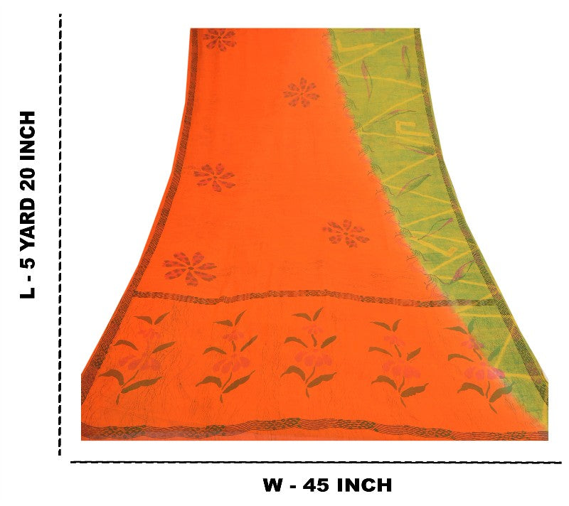 Sanskriti Vintage Orange Sarees Pure Georgette Silk Printed Sari Craft Sustainable Fabric