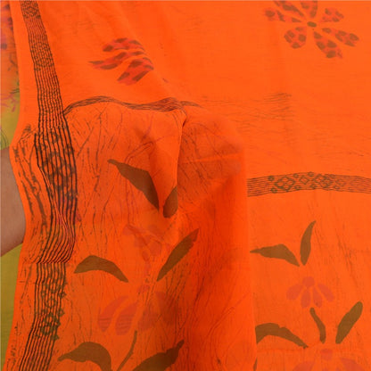 Sanskriti Vintage Orange Sarees Pure Georgette Silk Printed Sari Craft Sustainable Fabric