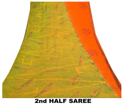 Sanskriti Vintage Orange Sarees Pure Georgette Silk Printed Sari Craft Sustainable Fabric