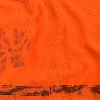 Sanskriti Vintage Orange Sarees Pure Georgette Silk Printed Sari Craft Sustainable Fabric
