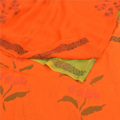Sanskriti Vintage Orange Sarees Pure Georgette Silk Printed Sari Craft Sustainable Fabric