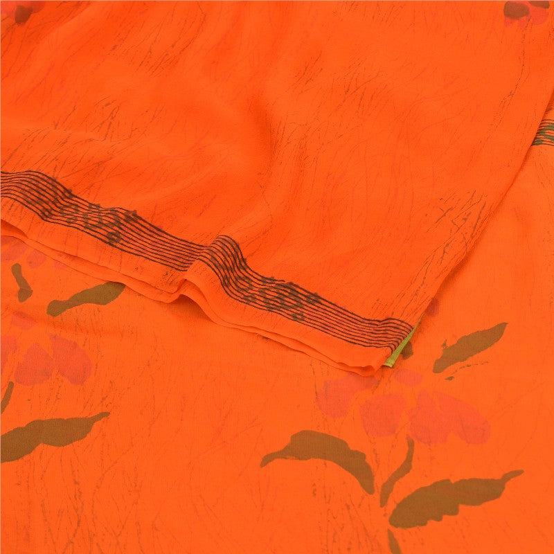 Sanskriti Vintage Orange Sarees Pure Georgette Silk Printed Sari Craft Sustainable Fabric
