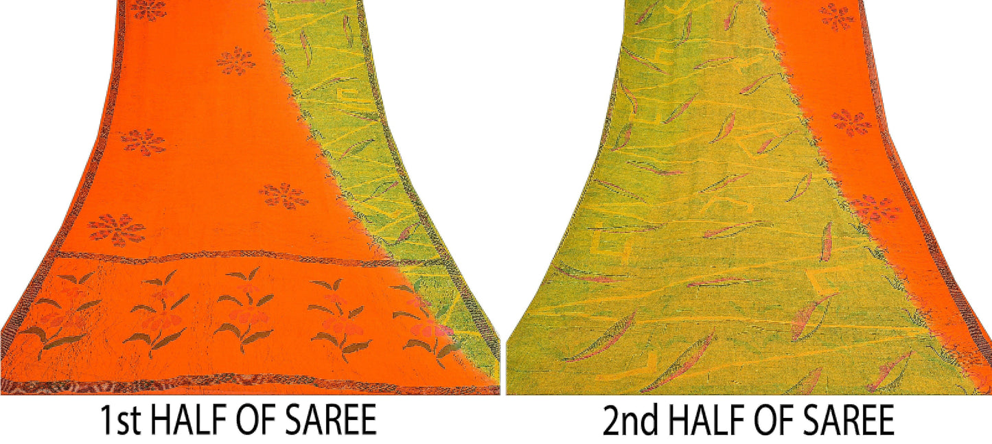 Sanskriti Vintage Orange Sarees Pure Georgette Silk Printed Sari Craft Sustainable Fabric