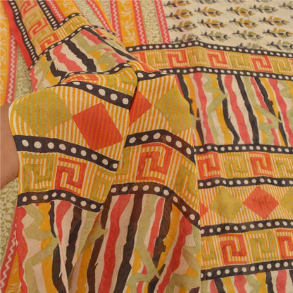 Sanskriti Vintage Indian Sarees Pure Georgette Silk Printed Sari Craft Sustainable Fabric