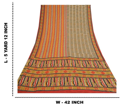 Sanskriti Vintage Indian Sarees Pure Georgette Silk Printed Sari Craft Sustainable Fabric