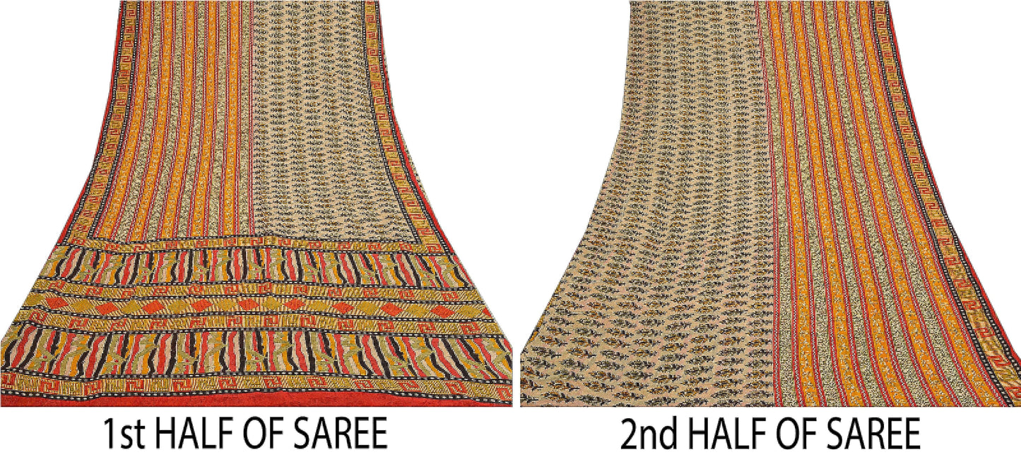 Sanskriti Vintage Indian Sarees Pure Georgette Silk Printed Sari Craft Sustainable Fabric