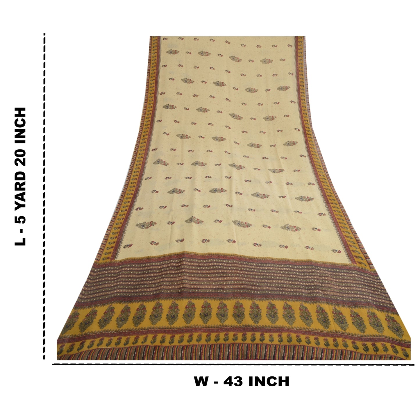 Sanskriti Vintage Cream Sarees 100%Pure Georgette Floral Printed 5YD Indian Sari