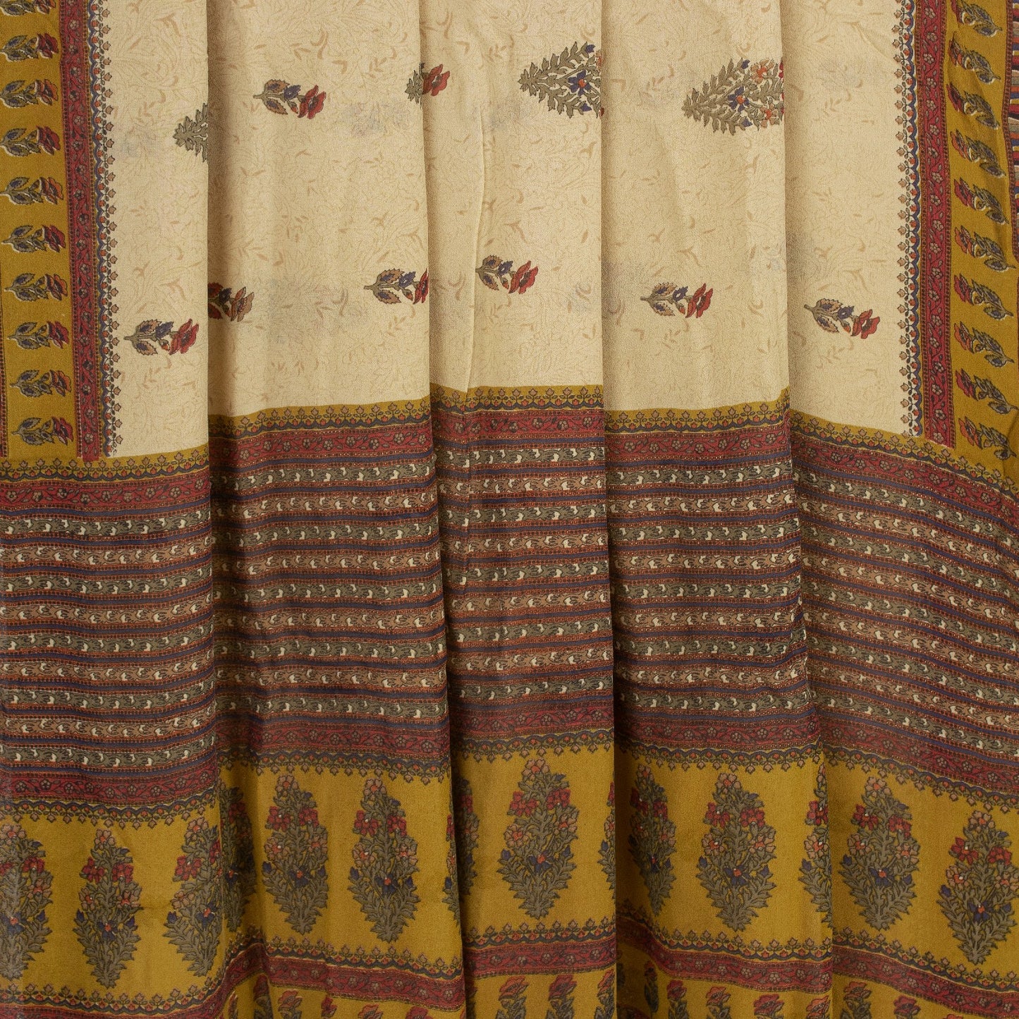 Sanskriti Vintage Cream Sarees 100%Pure Georgette Floral Printed 5YD Indian Sari